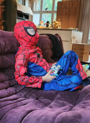Spider-Man hanging out on my couch